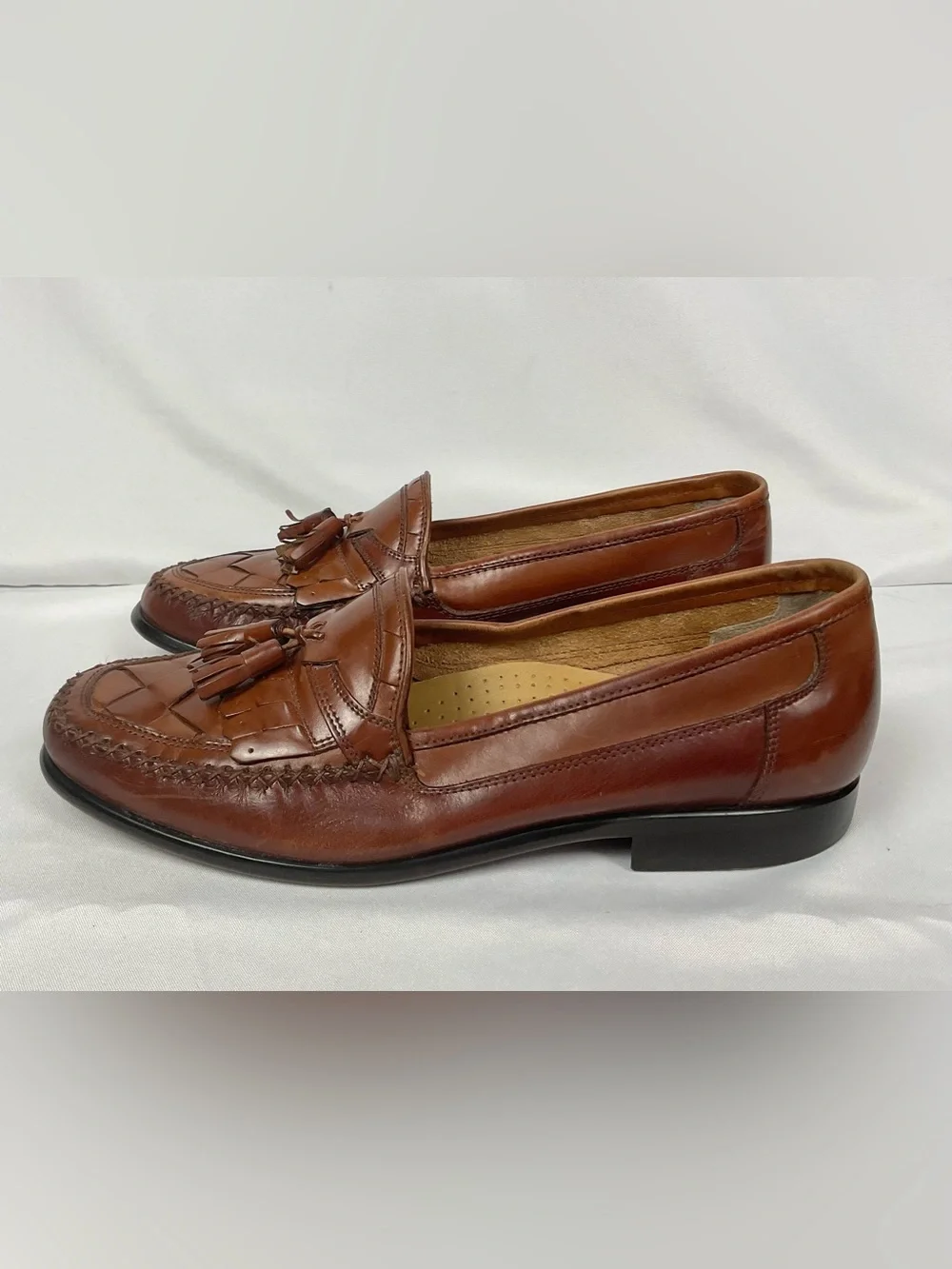 Giorgio Brutini Men's Brown Leather Loafers Woven Kiltie Tassel Shoes Sz 9 D
